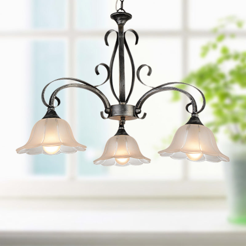 Black Flared Island Pendant Classic Frosted Glass 3 Bulbs Living Room Hanging Ceiling Light Black Clearhalo 'Ceiling Lights' 'Glass shade' 'Glass' 'Island Lights' Lighting' 222170