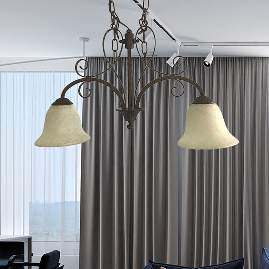 Brown Bell Island Pendant Classic White Glass 2 Bulbs Dining Room Hanging Ceiling Light White Clearhalo 'Ceiling Lights' 'Glass shade' 'Glass' 'Island Lights' Lighting' 222174