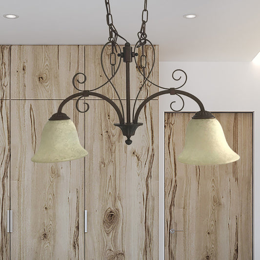 Brown Bell Island Pendant Classic White Glass 2 Bulbs Dining Room Hanging Ceiling Light Clearhalo 'Ceiling Lights' 'Glass shade' 'Glass' 'Island Lights' Lighting' 222175