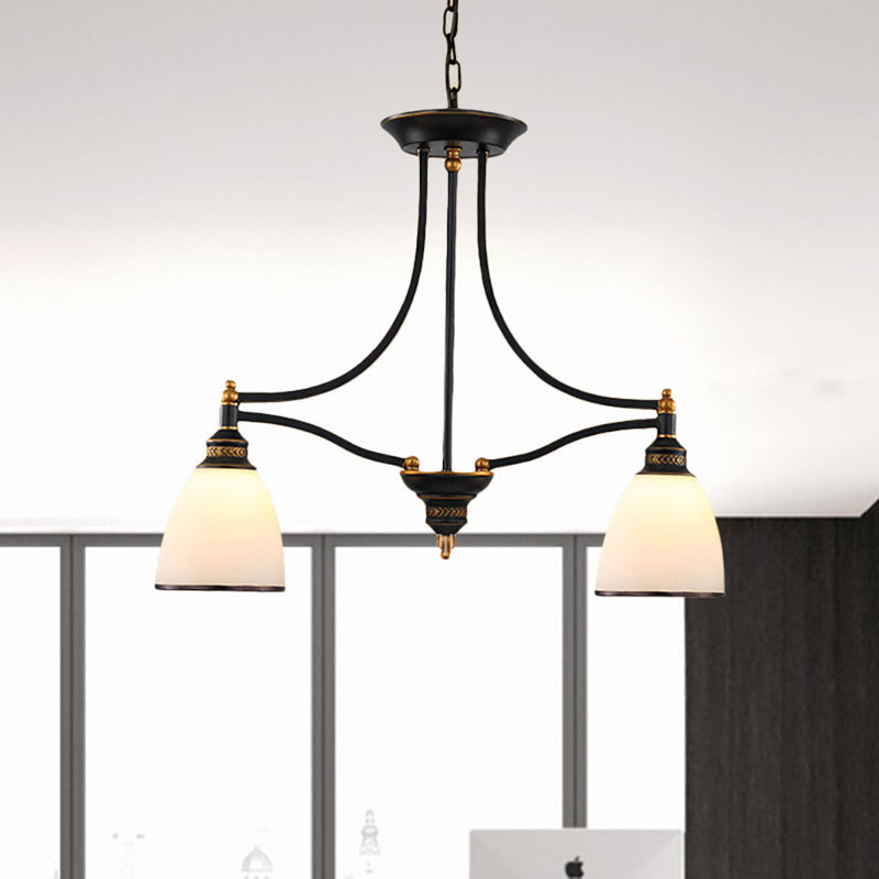 White Glass Barrel Shape Island Pendant Light Traditional 2 Lights Dining Room Hanging Lamp in Black Black Clearhalo 'Ceiling Lights' 'Glass shade' 'Glass' 'Island Lights' Lighting' 222194