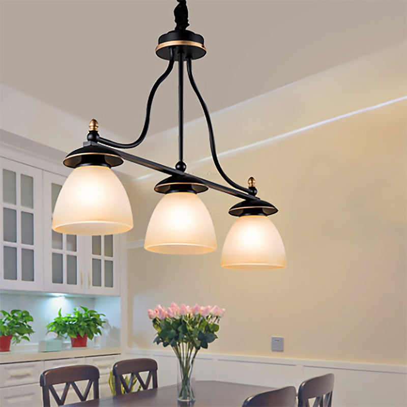 White Glass Barrel Shape Island Lighting Classic 3 Lights Dining Room Hanging Pendant Light in Black Black Clearhalo 'Ceiling Lights' 'Glass shade' 'Glass' 'Island Lights' Lighting' 222198