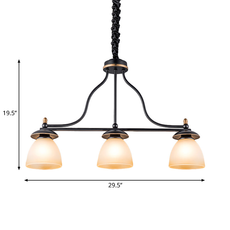 White Glass Barrel Shape Island Lighting Classic 3 Lights Dining Room Hanging Pendant Light in Black Clearhalo 'Ceiling Lights' 'Glass shade' 'Glass' 'Island Lights' Lighting' 222201