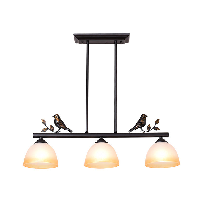 Barrel Shape Dining Room Island Light Traditional White Glass 3 Lights Black Pendant Lighting with Birds Clearhalo 'Ceiling Lights' 'Glass shade' 'Glass' 'Island Lights' Lighting' 222205