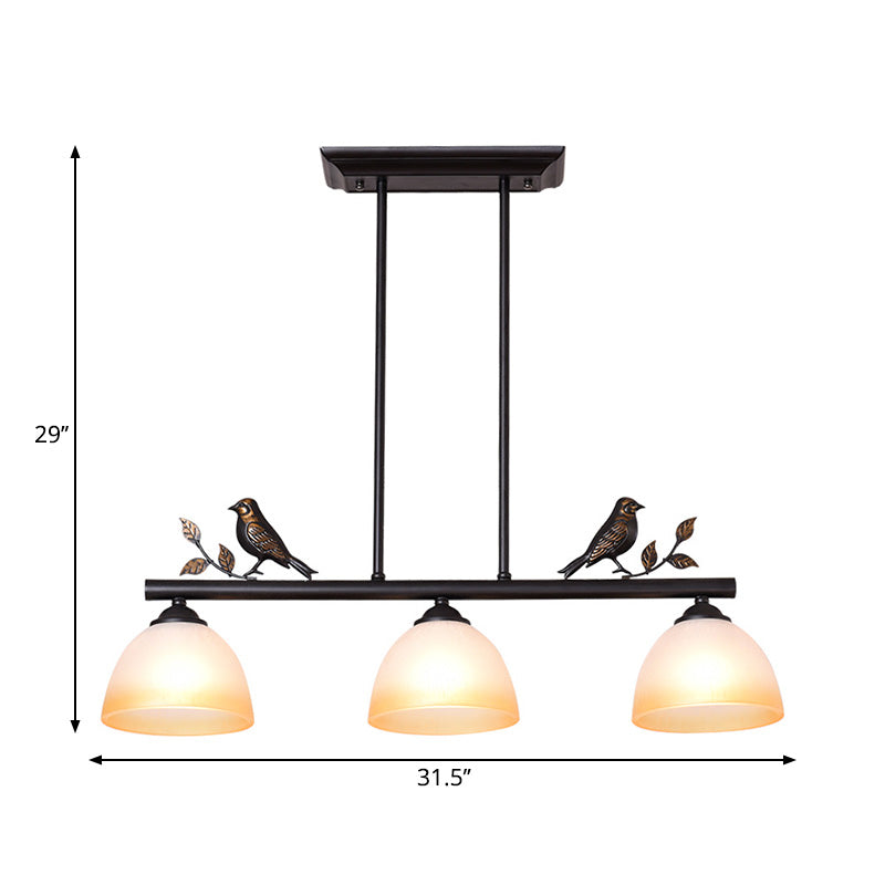 Barrel Shape Dining Room Island Light Traditional White Glass 3 Lights Black Pendant Lighting with Birds Clearhalo 'Ceiling Lights' 'Glass shade' 'Glass' 'Island Lights' Lighting' 222206