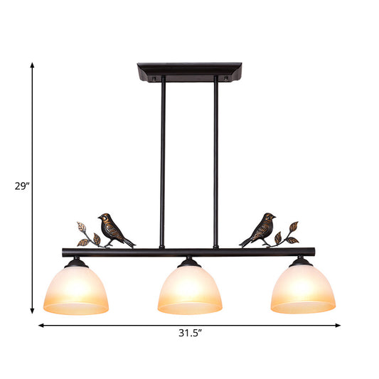 Barrel Shape Dining Room Island Light Traditional White Glass 3 Lights Black Pendant Lighting with Birds Clearhalo 'Ceiling Lights' 'Glass shade' 'Glass' 'Island Lights' Lighting' 222206