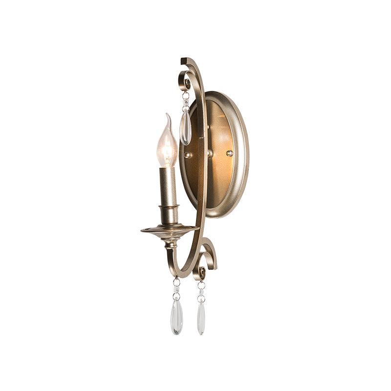 Open Bulb Bedroom Wall Lamp French Country 1/2-Head Brass Finish Sconce Light Fixture with Clear Crystal Accent Clearhalo 'Cast Iron' 'Glass' 'Industrial' 'Modern wall lights' 'Modern' 'Tiffany' 'Traditional wall lights' 'Wall Lamps & Sconces' 'Wall Lights' Lighting' 222214