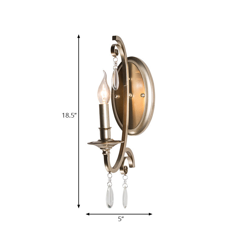 Open Bulb Bedroom Wall Lamp French Country 1/2-Head Brass Finish Sconce Light Fixture with Clear Crystal Accent Clearhalo 'Cast Iron' 'Glass' 'Industrial' 'Modern wall lights' 'Modern' 'Tiffany' 'Traditional wall lights' 'Wall Lamps & Sconces' 'Wall Lights' Lighting' 222215