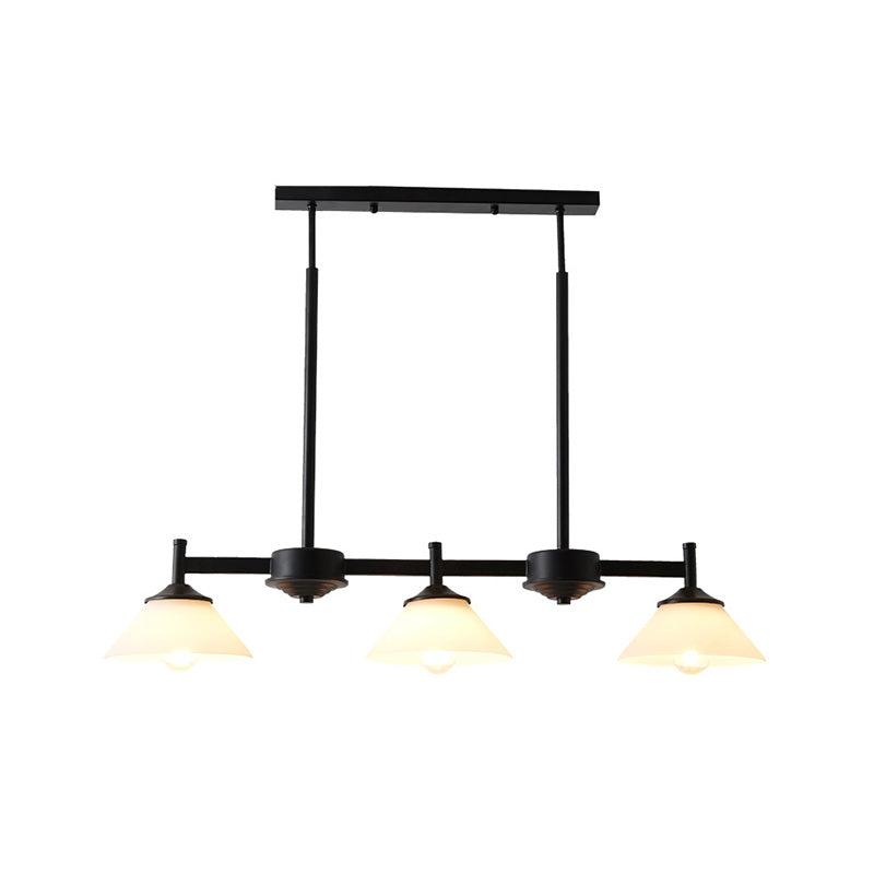 Black 3 Lights Island Light Fixture Traditional Frosted Glass Cone Pendant Lighting Clearhalo 'Ceiling Lights' 'Glass shade' 'Glass' 'Island Lights' Lighting' 222221