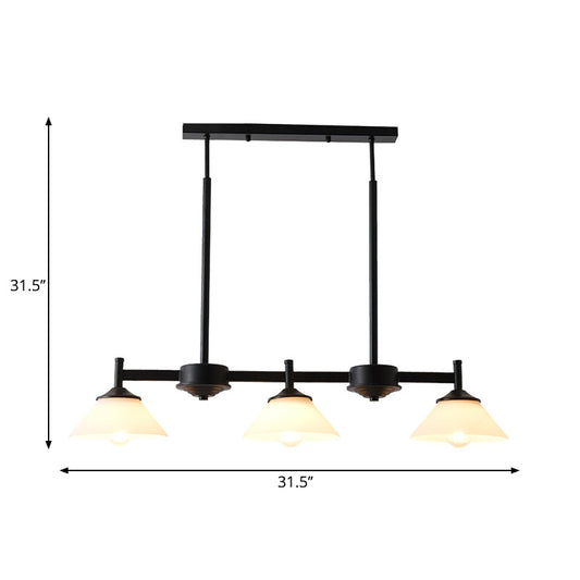 Black 3 Lights Island Light Fixture Traditional Frosted Glass Cone Pendant Lighting Clearhalo 'Ceiling Lights' 'Glass shade' 'Glass' 'Island Lights' Lighting' 222222