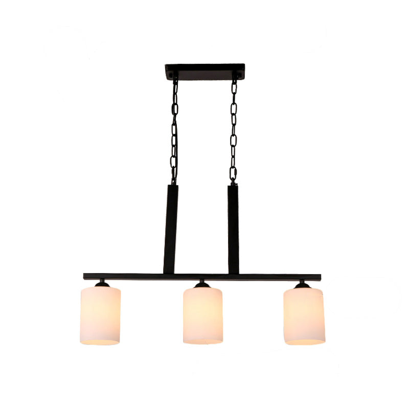 Frosted Glass Black Island Pendant Barrel 3 Lights Traditional Hanging Light Kit for Dining Room Clearhalo 'Ceiling Lights' 'Glass shade' 'Glass' 'Island Lights' Lighting' 222226