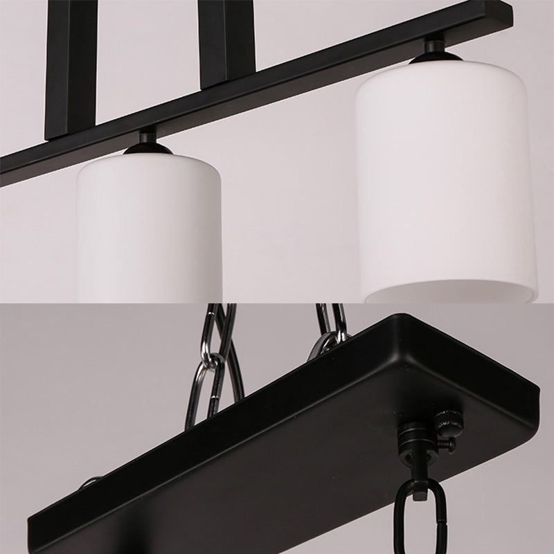 Frosted Glass Black Island Pendant Barrel 3 Lights Traditional Hanging Light Kit for Dining Room Clearhalo 'Ceiling Lights' 'Glass shade' 'Glass' 'Island Lights' Lighting' 222228