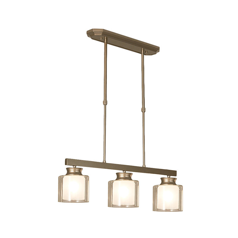 3/4 Lights Dining Room Island Lighting Traditional Gold Hanging Lamp with Barrel Clear Glass Shade Clearhalo 'Ceiling Lights' 'Glass shade' 'Glass' 'Island Lights' Lighting' 222231