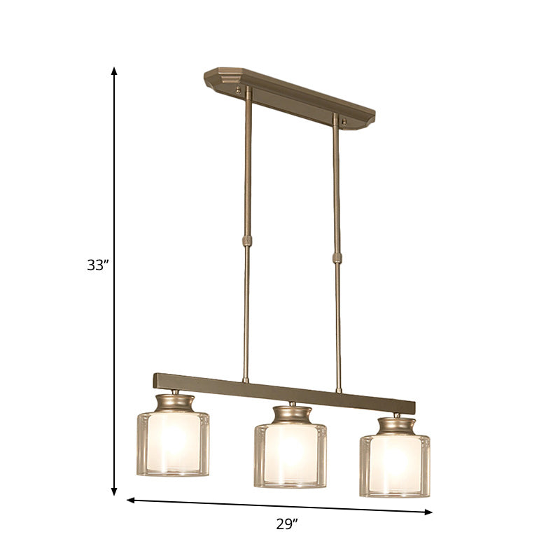 3/4 Lights Dining Room Island Lighting Traditional Gold Hanging Lamp with Barrel Clear Glass Shade Clearhalo 'Ceiling Lights' 'Glass shade' 'Glass' 'Island Lights' Lighting' 222232