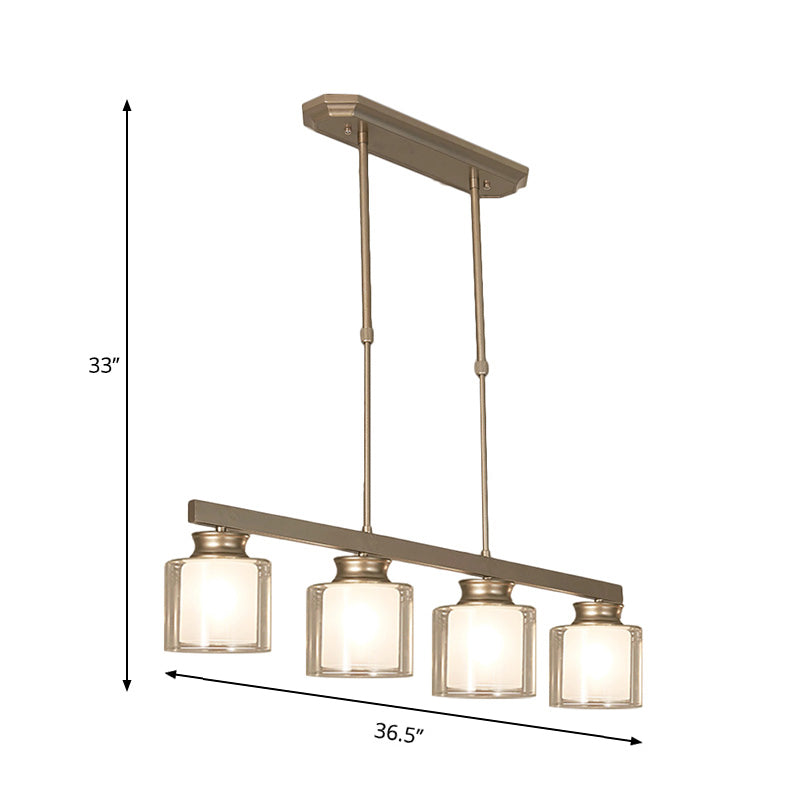 3/4 Lights Dining Room Island Lighting Traditional Gold Hanging Lamp with Barrel Clear Glass Shade Clearhalo 'Ceiling Lights' 'Glass shade' 'Glass' 'Island Lights' Lighting' 222237