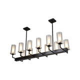 Cylinder Clear Glass Island Light Traditional 8/12 Lights Dining Room Pendant Lighting in Black Clearhalo 'Ceiling Lights' 'Glass shade' 'Glass' 'Island Lights' Lighting' 222249