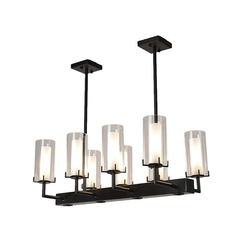 Cylinder Clear Glass Island Light Traditional 8/12 Lights Dining Room Pendant Lighting in Black Clearhalo 'Ceiling Lights' 'Glass shade' 'Glass' 'Island Lights' Lighting' 222252