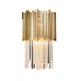 8"/12" W Tiered Sconce Light Modern Style Clear Crystal and Metal 2 Bulbs Golden Wall Mounted Lamp Clearhalo 'Modern wall lights' 'Modern' 'Wall Lamps & Sconces' 'Wall Lights' Lighting' 222264