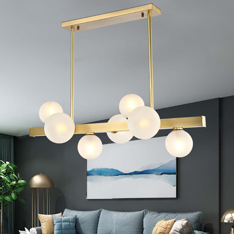 Spherical Frosted Glass Hanging Pendant Light Traditional 7/12 Lights Dining Room Island Lighting Fixture in Gold 7 Gold Clearhalo 'Ceiling Lights' 'Glass shade' 'Glass' 'Island Lights' Lighting' 222266