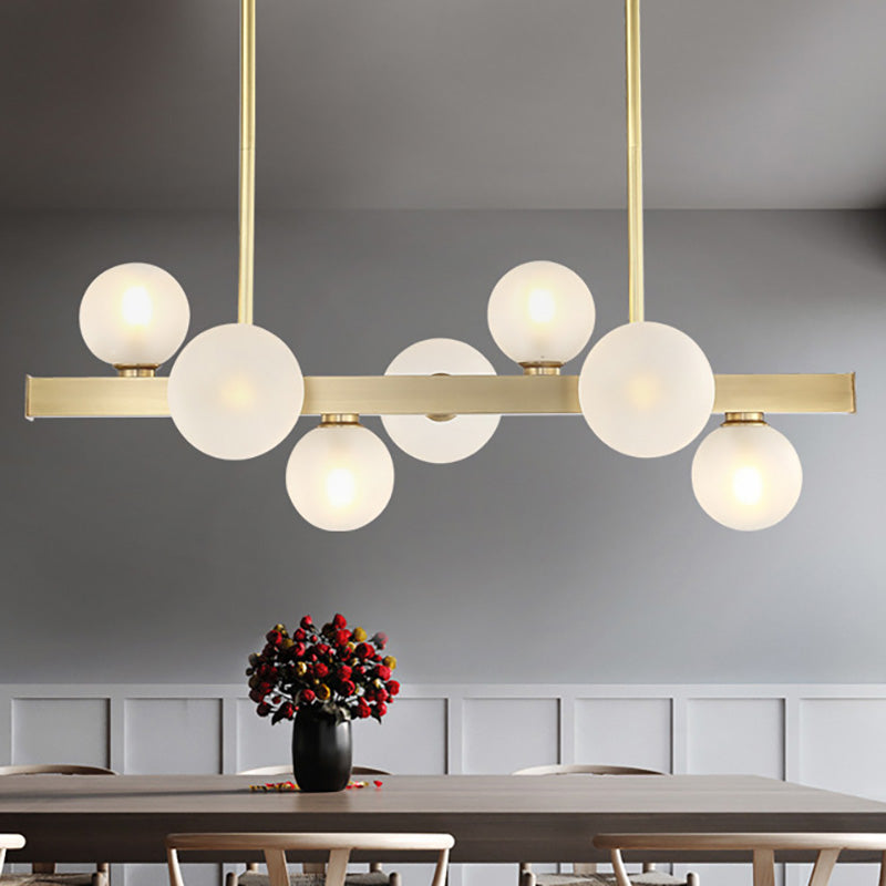 Spherical Frosted Glass Hanging Pendant Light Traditional 7/12 Lights Dining Room Island Lighting Fixture in Gold Clearhalo 'Ceiling Lights' 'Glass shade' 'Glass' 'Island Lights' Lighting' 222267