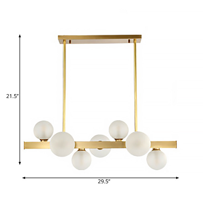 Spherical Frosted Glass Hanging Pendant Light Traditional 7/12 Lights Dining Room Island Lighting Fixture in Gold Clearhalo 'Ceiling Lights' 'Glass shade' 'Glass' 'Island Lights' Lighting' 222269