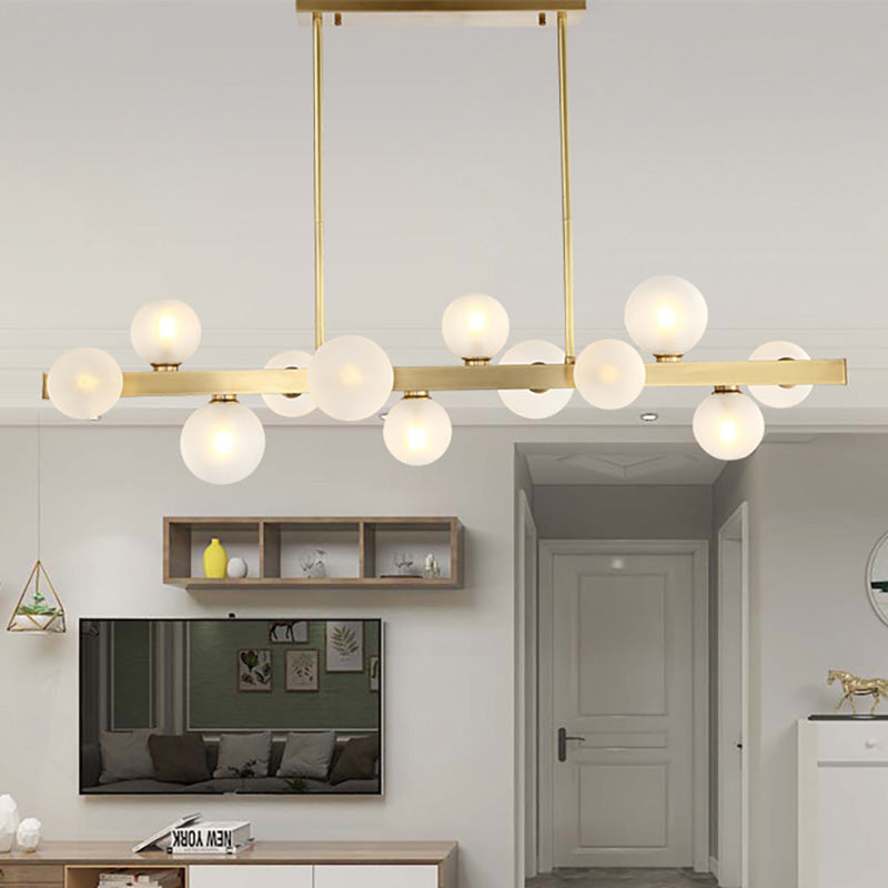Spherical Frosted Glass Hanging Pendant Light Traditional 7/12 Lights Dining Room Island Lighting Fixture in Gold 12 Gold Clearhalo 'Ceiling Lights' 'Glass shade' 'Glass' 'Island Lights' Lighting' 222271