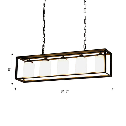 Black/Brass 5/6 Lights Island Light Fixture Traditional Opal Glass Rectangular Pendant Lighting Clearhalo 'Ceiling Lights' 'Close To Ceiling Lights' 'Glass shade' 'Glass' 'Island Lights' Lighting' 222296