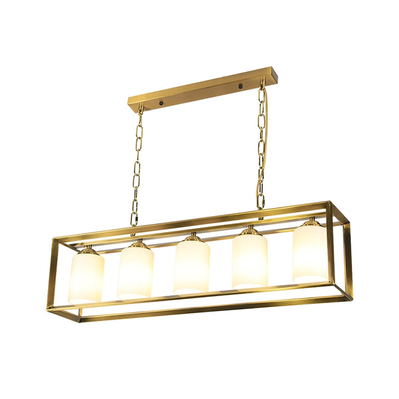 Black/Brass 5/6 Lights Island Light Fixture Traditional Opal Glass Rectangular Pendant Lighting Clearhalo 'Ceiling Lights' 'Close To Ceiling Lights' 'Glass shade' 'Glass' 'Island Lights' Lighting' 222298