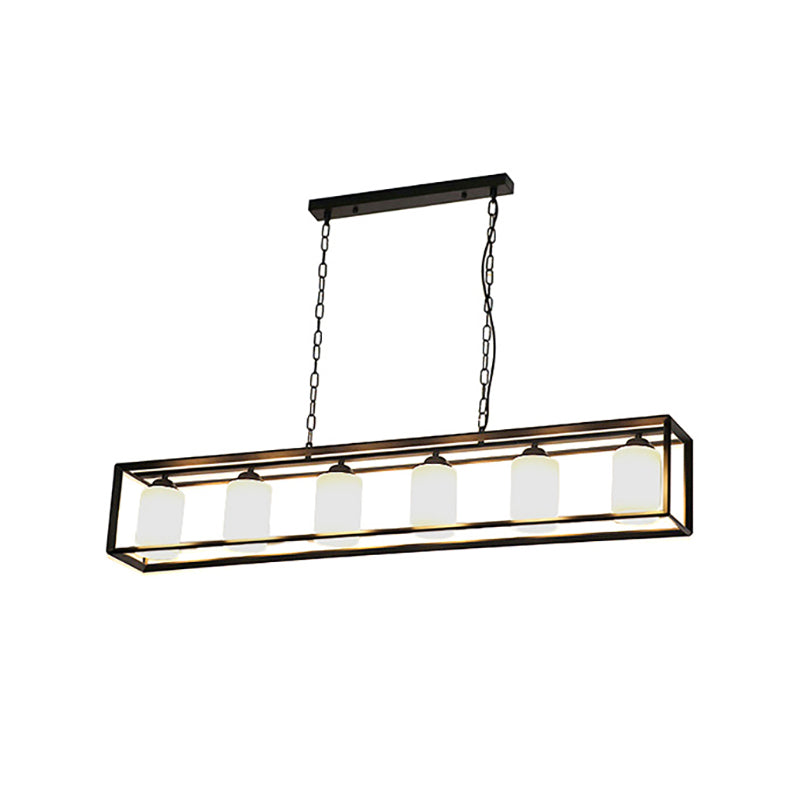 Black/Brass 5/6 Lights Island Light Fixture Traditional Opal Glass Rectangular Pendant Lighting Clearhalo 'Ceiling Lights' 'Close To Ceiling Lights' 'Glass shade' 'Glass' 'Island Lights' Lighting' 222300