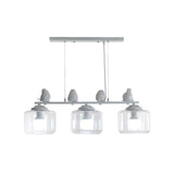 3-Bulb Clear Glass Island Lighting Fixture Traditional White Barrel Dining Room Hanging Light Kit with Birds Clearhalo 'Ceiling Lights' 'Glass shade' 'Glass' 'Island Lights' Lighting' 222304