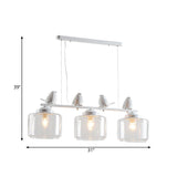 Clear Glass White Island Pendant Barrel 3 Lights Traditional Hanging Light Kit for Dining Room with Birds Clearhalo 'Ceiling Lights' 'Glass shade' 'Glass' 'Island Lights' Lighting' 222309