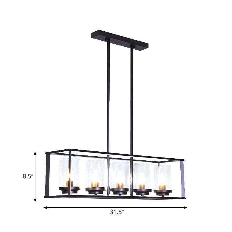 5/6 Lights Dining Room Hanging Light Kit Classic Black Island Lighting with Cylinder Clear Glass Shade Clearhalo 'Ceiling Lights' 'Glass shade' 'Glass' 'Island Lights' Lighting' 222323