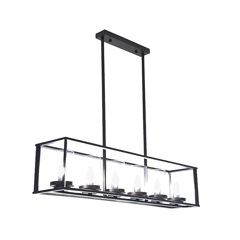 5/6 Lights Dining Room Hanging Light Kit Classic Black Island Lighting with Cylinder Clear Glass Shade Clearhalo 'Ceiling Lights' 'Glass shade' 'Glass' 'Island Lights' Lighting' 222325