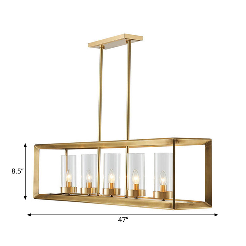 Classic Rectangle Hanging Pendant Light 3/4/5 Lights Clear Glass Island Lighting in Gold for Dining Room Clearhalo 'Ceiling Lights' 'Glass shade' 'Glass' 'Island Lights' Lighting' 222329