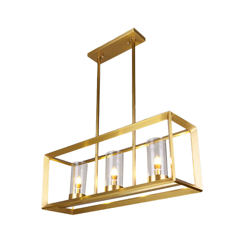 Classic Rectangle Hanging Pendant Light 3/4/5 Lights Clear Glass Island Lighting in Gold for Dining Room Clearhalo 'Ceiling Lights' 'Glass shade' 'Glass' 'Island Lights' Lighting' 222332