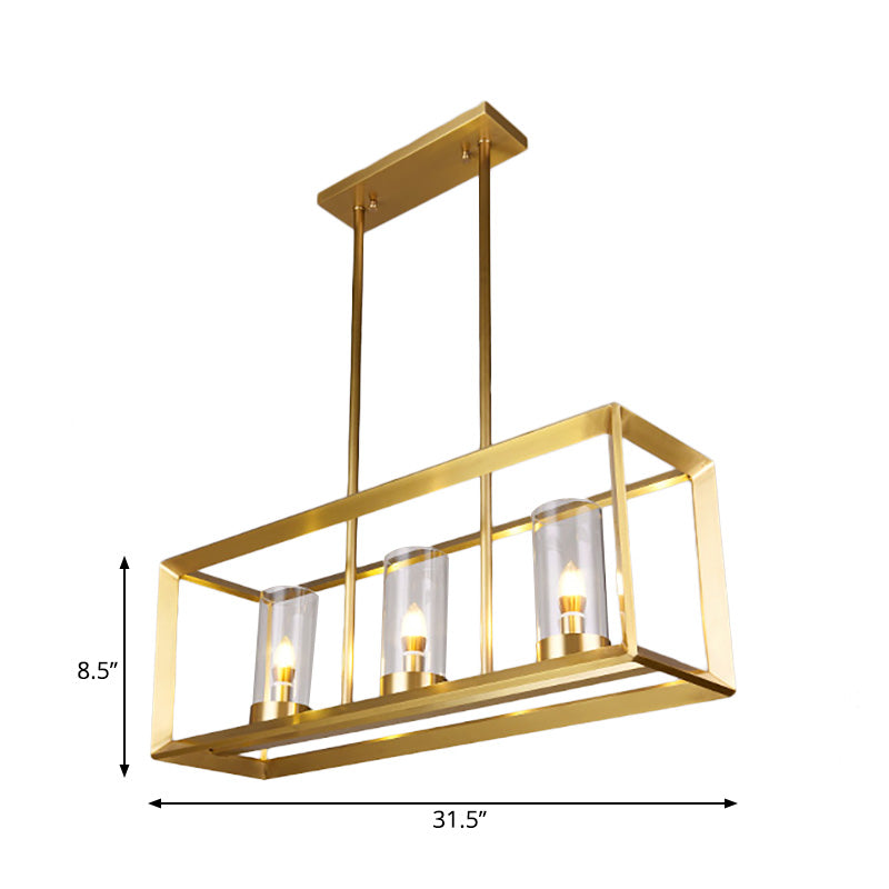 Classic Rectangle Hanging Pendant Light 3/4/5 Lights Clear Glass Island Lighting in Gold for Dining Room Clearhalo 'Ceiling Lights' 'Glass shade' 'Glass' 'Island Lights' Lighting' 222333