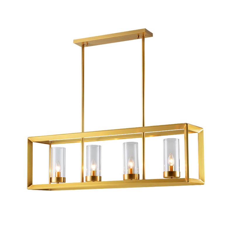 Classic Rectangle Hanging Pendant Light 3/4/5 Lights Clear Glass Island Lighting in Gold for Dining Room Clearhalo 'Ceiling Lights' 'Glass shade' 'Glass' 'Island Lights' Lighting' 222338