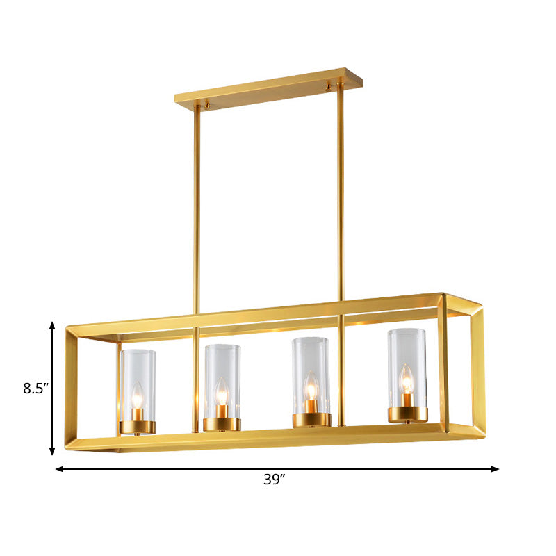 Classic Rectangle Hanging Pendant Light 3/4/5 Lights Clear Glass Island Lighting in Gold for Dining Room Clearhalo 'Ceiling Lights' 'Glass shade' 'Glass' 'Island Lights' Lighting' 222339
