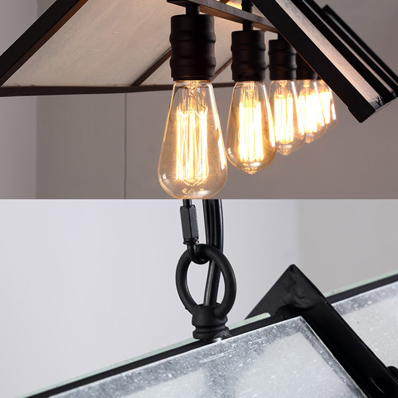 3/5 Lights Island Lamp Classic Exposed Bulb Frosted Glass Hanging Ceiling Light in Black Clearhalo 'Ceiling Lights' 'Glass shade' 'Glass' 'Island Lights' Lighting' 222344