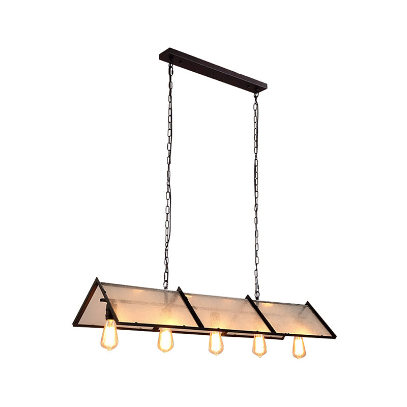 3/5 Lights Island Lamp Classic Exposed Bulb Frosted Glass Hanging Ceiling Light in Black Clearhalo 'Ceiling Lights' 'Glass shade' 'Glass' 'Island Lights' Lighting' 222346