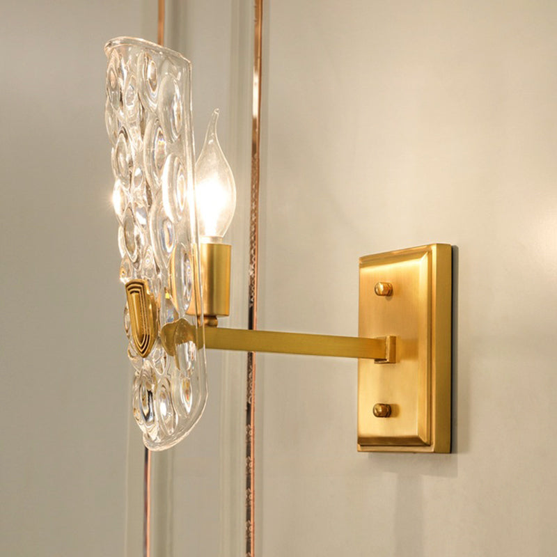 Clear Water Glass Wall Sconce Lighting Contemporary 1/2-Light Brass Wall Mount Lamp with Oval Shape for Bedside 1.0 Brass Clearhalo 'Modern wall lights' 'Modern' 'Wall Lamps & Sconces' 'Wall Lights' Lighting' 222348