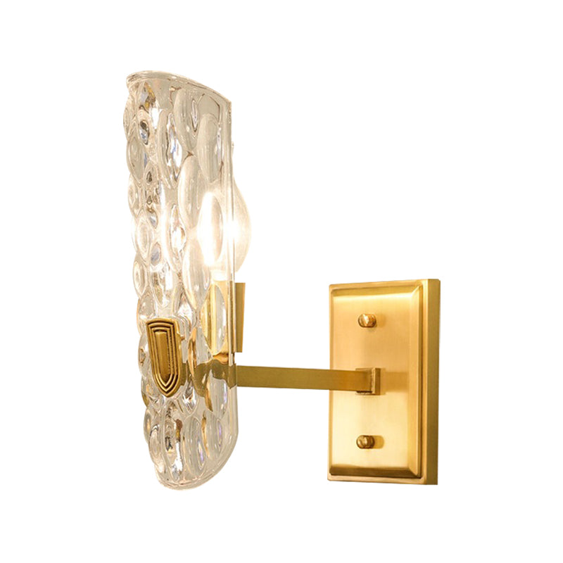 Clear Water Glass Wall Sconce Lighting Contemporary 1/2-Light Brass Wall Mount Lamp with Oval Shape for Bedside Clearhalo 'Modern wall lights' 'Modern' 'Wall Lamps & Sconces' 'Wall Lights' Lighting' 222350