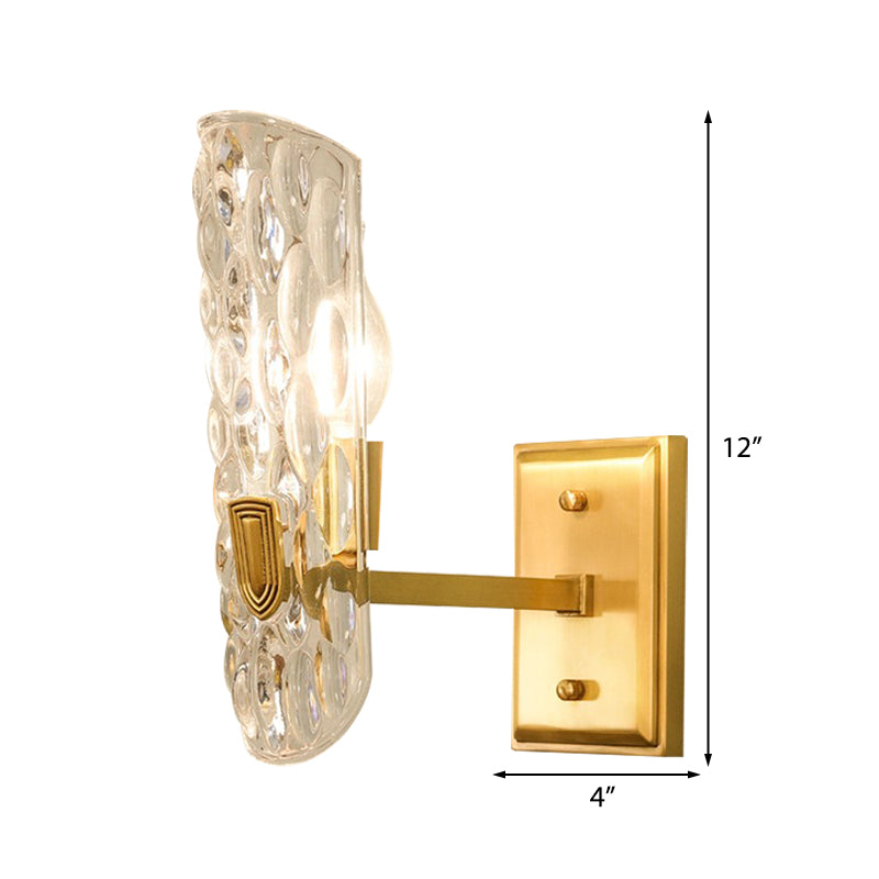 Clear Water Glass Wall Sconce Lighting Contemporary 1/2-Light Brass Wall Mount Lamp with Oval Shape for Bedside Clearhalo 'Modern wall lights' 'Modern' 'Wall Lamps & Sconces' 'Wall Lights' Lighting' 222351