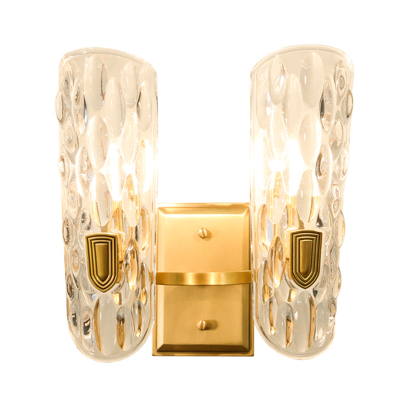 Clear Water Glass Wall Sconce Lighting Contemporary 1/2-Light Brass Wall Mount Lamp with Oval Shape for Bedside Clearhalo 'Modern wall lights' 'Modern' 'Wall Lamps & Sconces' 'Wall Lights' Lighting' 222354