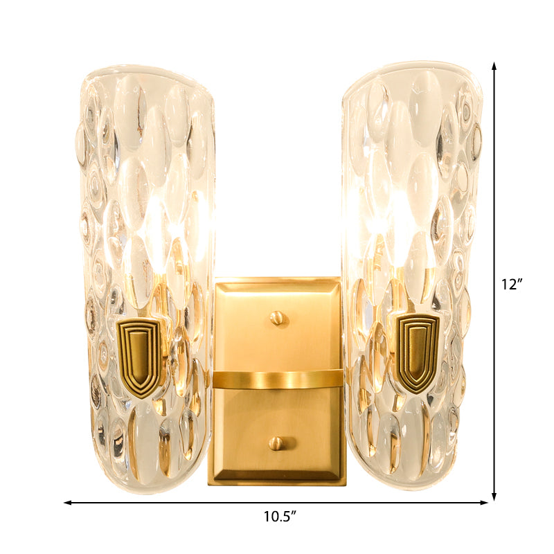 Clear Water Glass Wall Sconce Lighting Contemporary 1/2-Light Brass Wall Mount Lamp with Oval Shape for Bedside Clearhalo 'Modern wall lights' 'Modern' 'Wall Lamps & Sconces' 'Wall Lights' Lighting' 222355