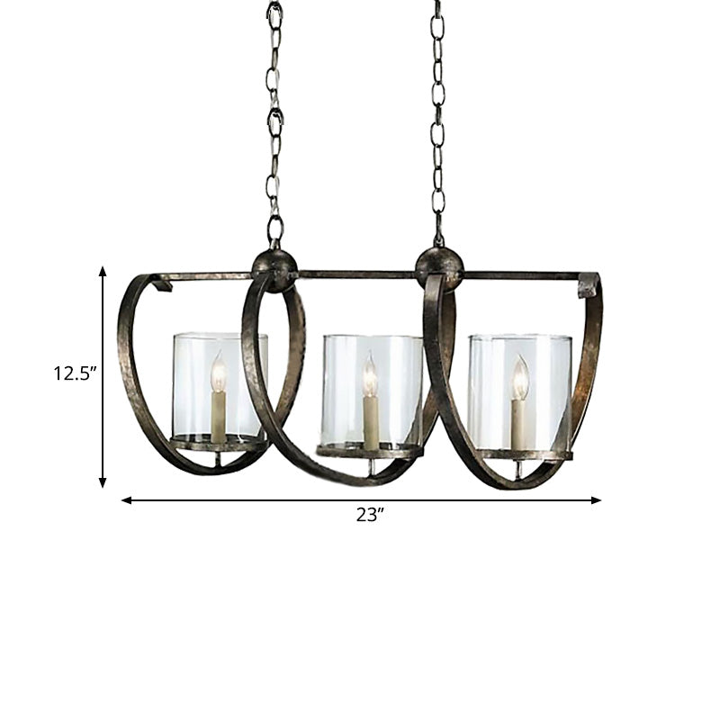 Antique Brass/Aged Silver Cylinder Island Lighting Fixture Traditional Clear Glass 3/5 Bulbs Dining Room Hanging Light Clearhalo 'Ceiling Lights' 'Glass shade' 'Glass' 'Island Lights' Lighting' 222361
