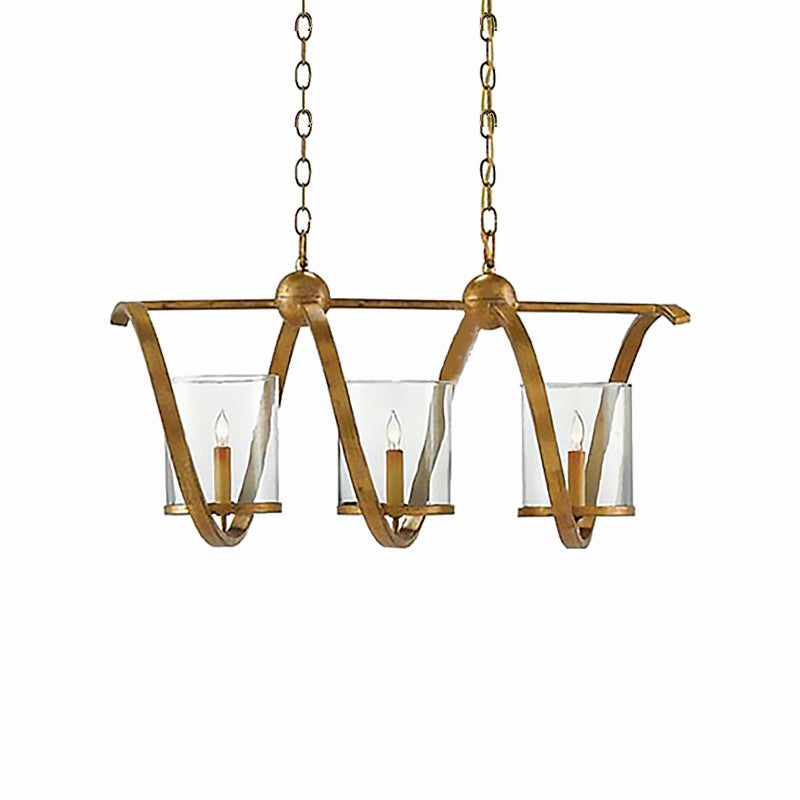 Antique Brass/Aged Silver Cylinder Island Lighting Fixture Traditional Clear Glass 3/5 Bulbs Dining Room Hanging Light Clearhalo 'Ceiling Lights' 'Glass shade' 'Glass' 'Island Lights' Lighting' 222363
