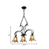 Black Flower Island Pendant Classic Tan Textured Glass 3 Bulbs Dining Room Hanging Ceiling Light Clearhalo 'Ceiling Lights' 'Glass shade' 'Glass' 'Island Lights' Lighting' 222370