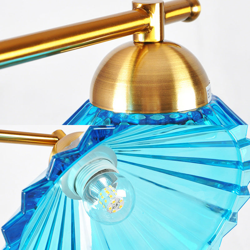 Blue Ribbed Glass Cone Island Pendant Light Traditional 3 Lights Dining Room Hanging Lamp Clearhalo 'Ceiling Lights' 'Glass shade' 'Glass' 'Island Lights' Lighting' 222384