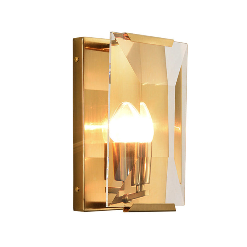 Black/Brass Finish Rectangular Sconce Light Modernism Style 1 Bulb Metal Wall Mount Light with Clear Faceted Crystal Clearhalo 'Modern wall lights' 'Modern' 'Wall Lamps & Sconces' 'Wall Lights' Lighting' 222387