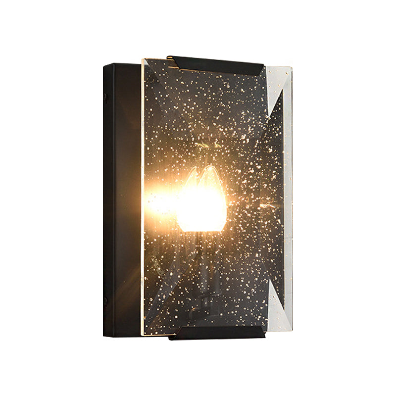 Black/Brass Finish Rectangular Sconce Light Modernism Style 1 Bulb Metal Wall Mount Light with Clear Faceted Crystal Clearhalo 'Modern wall lights' 'Modern' 'Wall Lamps & Sconces' 'Wall Lights' Lighting' 222391